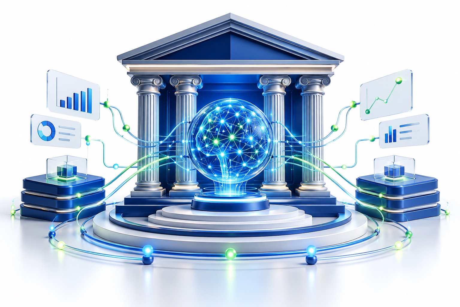 AI for banking: a bank connected with artificial intelligence and data systems
