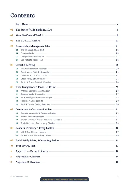 Table of contents (Page 3) from AI for Bankers 2026